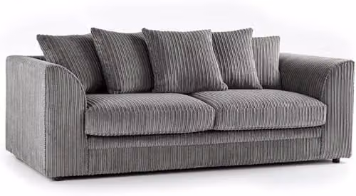 Bliss Furniture Dylan 3-Seater Jumbo Cord Scatter Back Sofa with Removable Covers and Scatter Cushions in Cream
