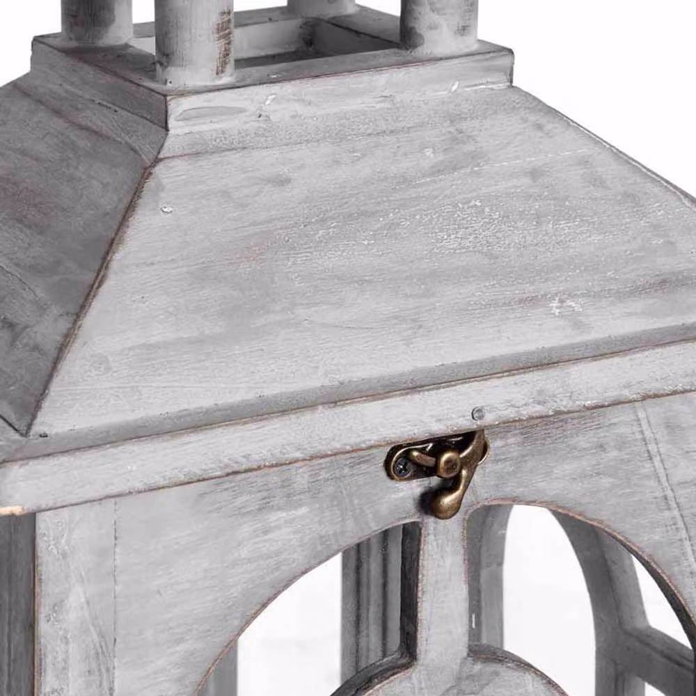 Lemon Pavilion Set of Three Wooden Lanterns with Archway Design in Grey, W: 31 cm, D: 31 cm, H: 104 cm – 2