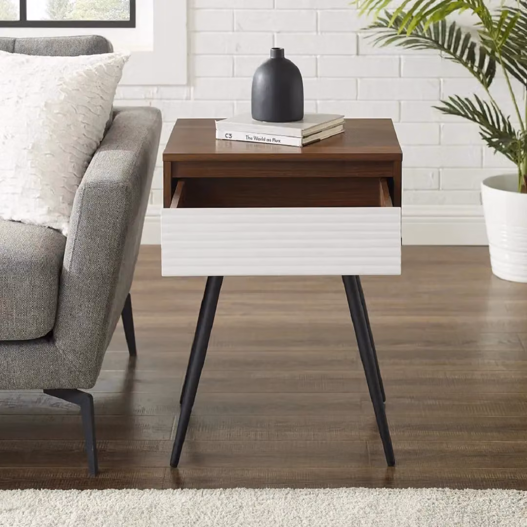 EONLION Fluted Bedside Table with Drawer in Brown – 2