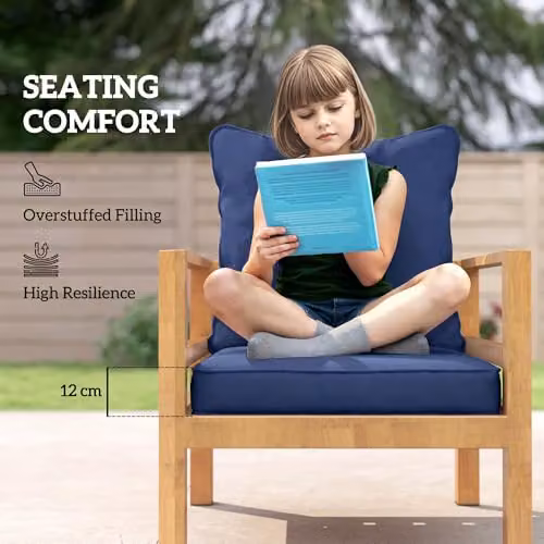 Outsunny Water Repellent Outdoor Cushion Set in Dark Blue, including 1 Seat Cushion and 1 Back Pad – 4