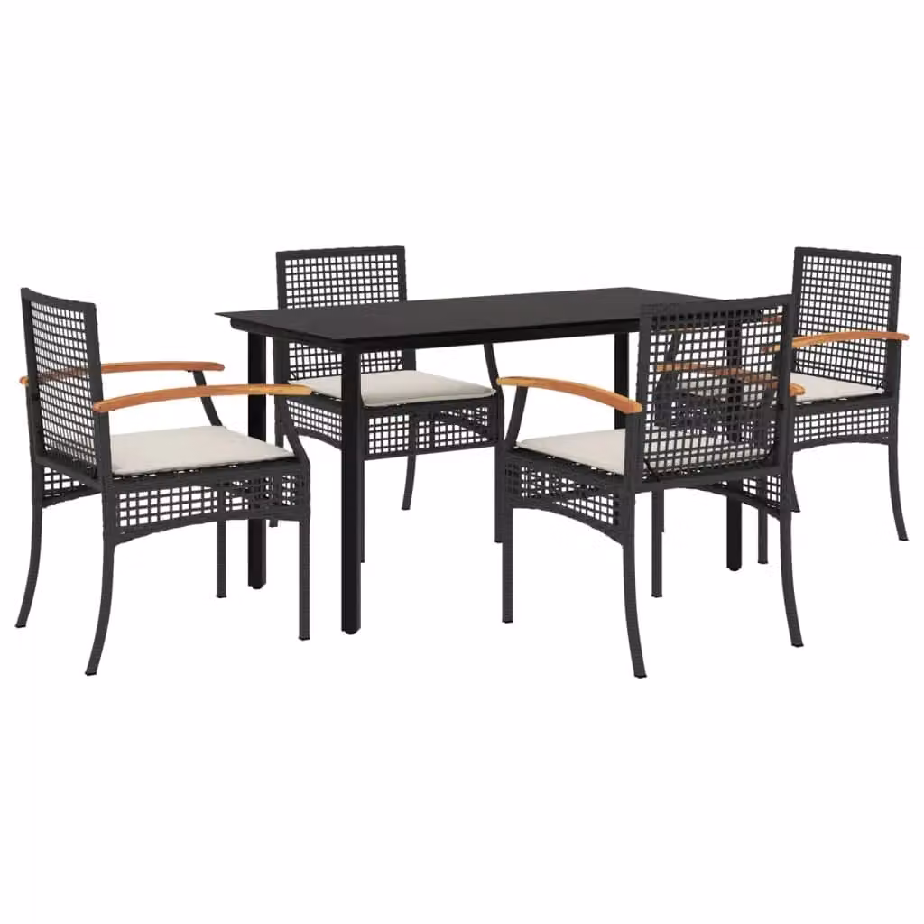 Berkfield Home 5 Piece Garden Dining Set with Glass Top and Cushions in Black – 2
