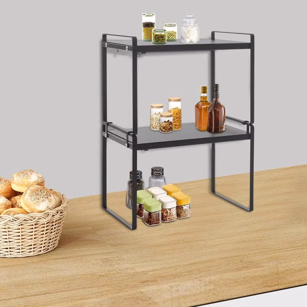 Kelvenix 2 Tier Expandable Microwave Oven Rack Stand in Black – 2