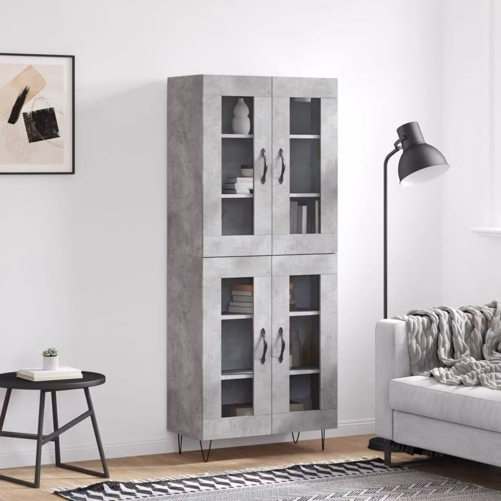 Berkfield Home Industrial Highboard in Concrete Grey with Glass Doors, W/D/H: 69.5 x 34 x 180 cm – 2