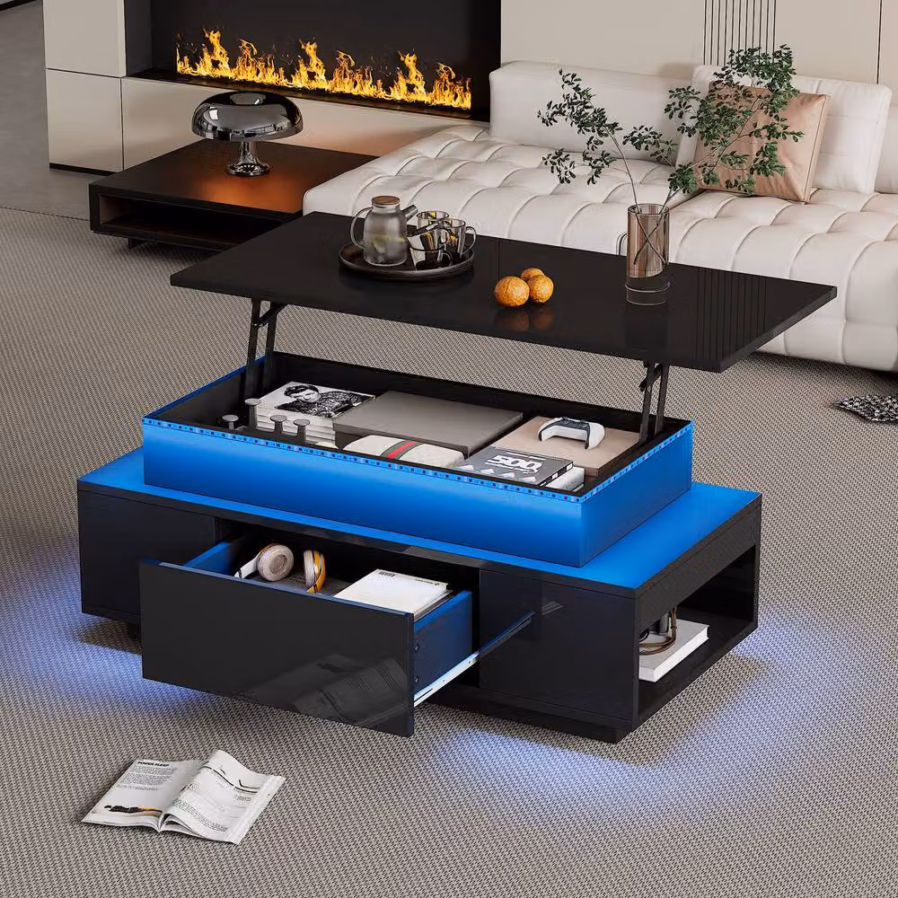 Rolipo Black High Gloss Lift Top Coffee Table with Storage and Lift Mechanism – 5