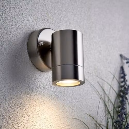 Netlighting Palin IP44 Outdoor Wall Downlight in Grey Stainless Steel and Clear Glass with GU10 Dimmable Bulb – 1