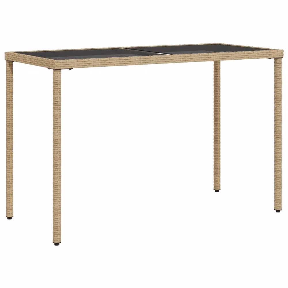 Berkfield Home Beige Poly Rattan Garden Table with Glass Top, W: 115 cm, D: 54 cm, H: 74 cm – 2