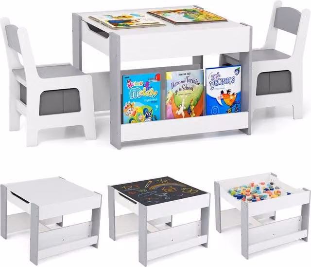 Costway 4 in 1 Toddler Activity Table for Children in Grey and White
