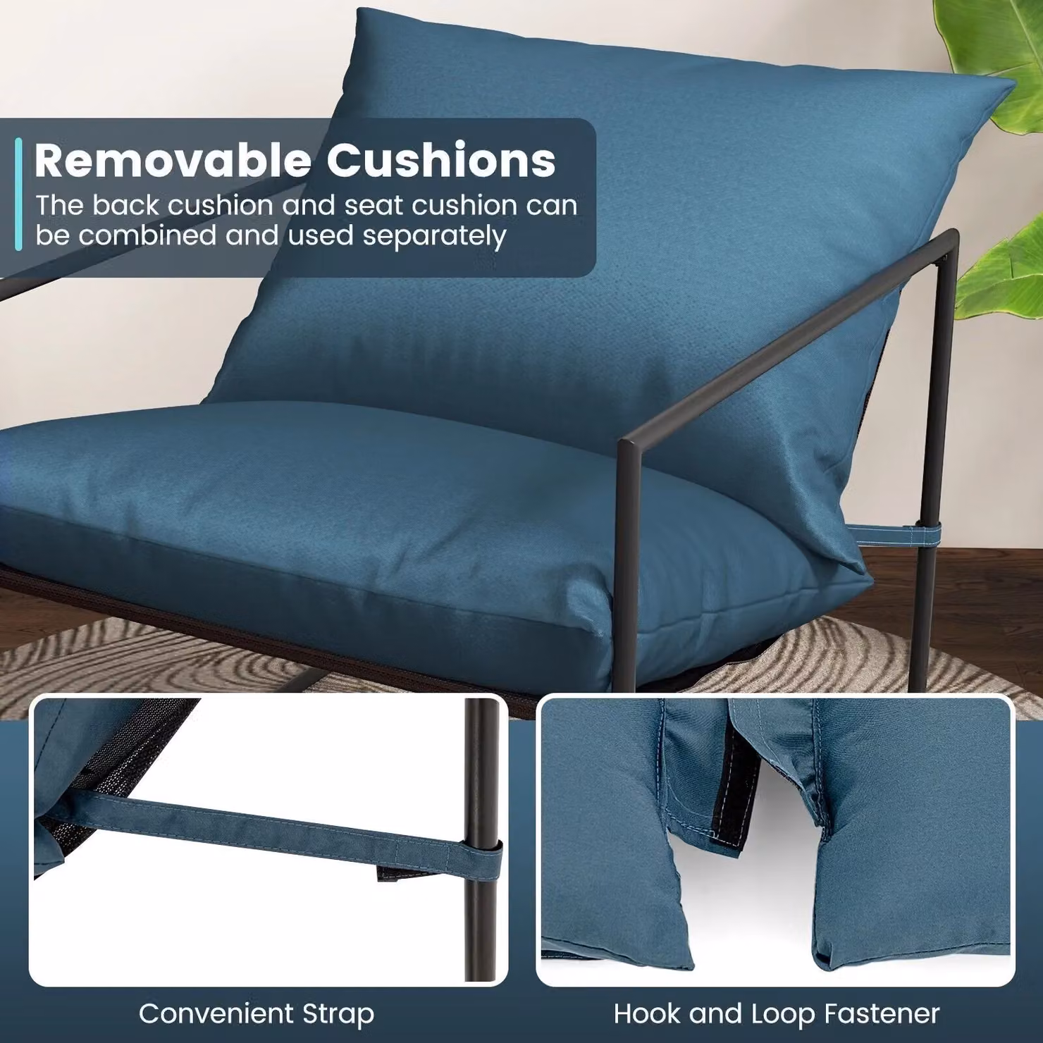 Costway Set of 2 Modern Metal Framed Sling Accent Armchairs in Blue – 4