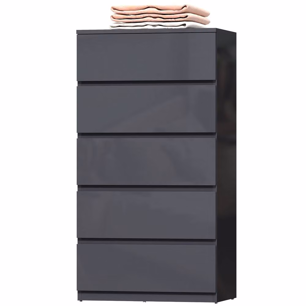 STILVORA Grey Glossy 5-Drawer Chest of Drawers with Soft-Close Drawers – 4