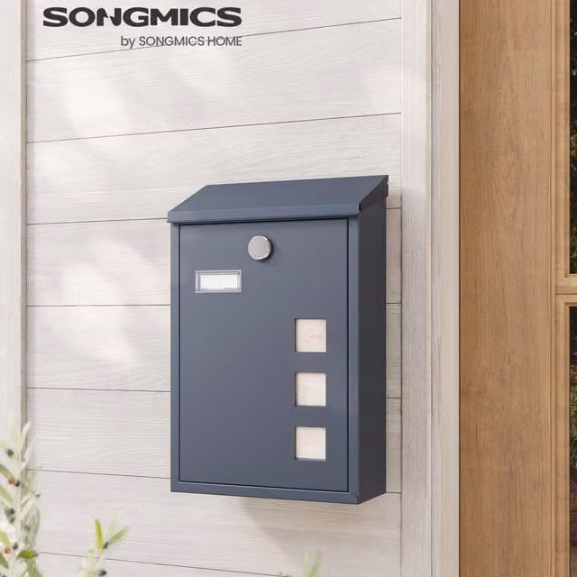SONGMICS Wall Mounted Steel Letterbox in Grey