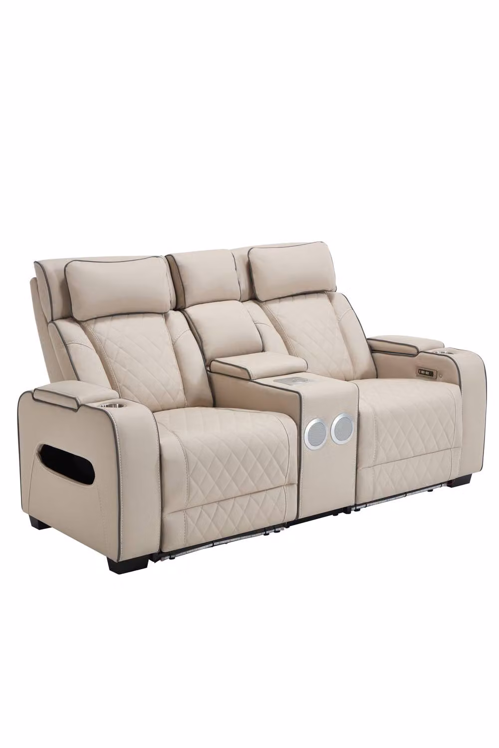 More4Homes Capri Electric Recliner 2+3 Seater Sofa Set in Beige with Bluetooth Speakers, USB Charging and LED Lighting – 2
