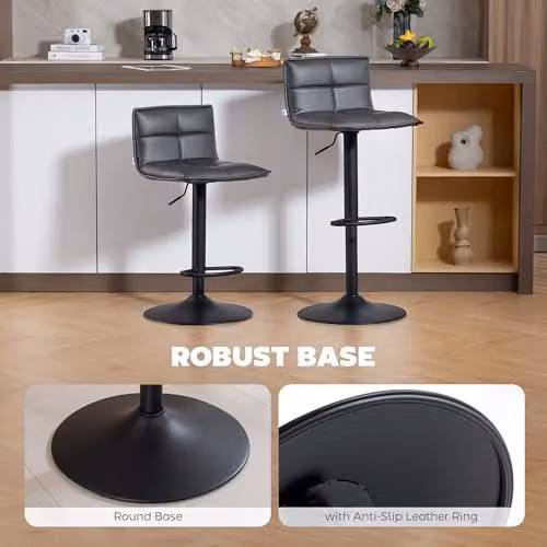 HOMCOM Set of 2 Modern Swivel Height Adjustable Bar Stools in Grey – 5