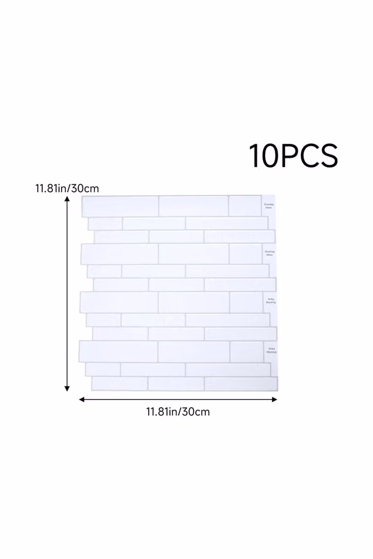 Living and Home 10-Piece Self-Adhesive White Rectangular Wall Tile Stickers