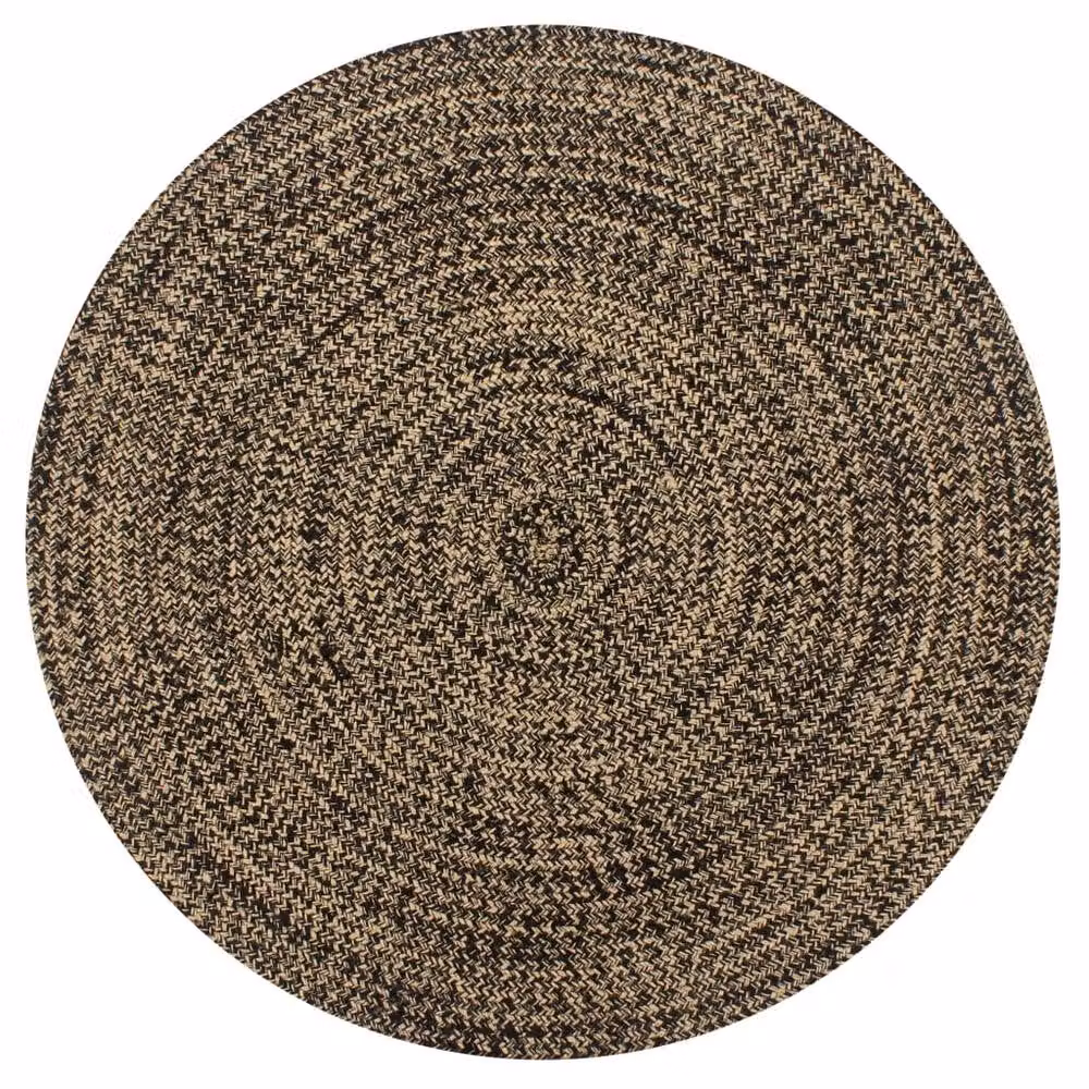 Berkfield Home Handmade Braided Jute and Cotton Round Rug in Black and Natural, Diameter: 100 cm – 2