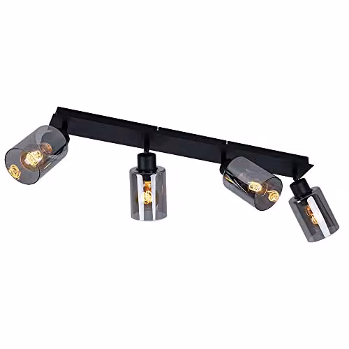 Globo Lighting Hadera Ceiling Spotlight Bar in Black with Smoke Glass Shades, 4x E27 Sockets, L 67 x W 9 x H 21.5 cm – 1