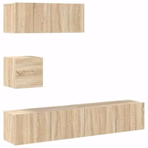 vidaXL 4 Piece Modern Living Room Entertainment Centre and Sideboard Set in Brown Sonoma Oak Engineered Wood