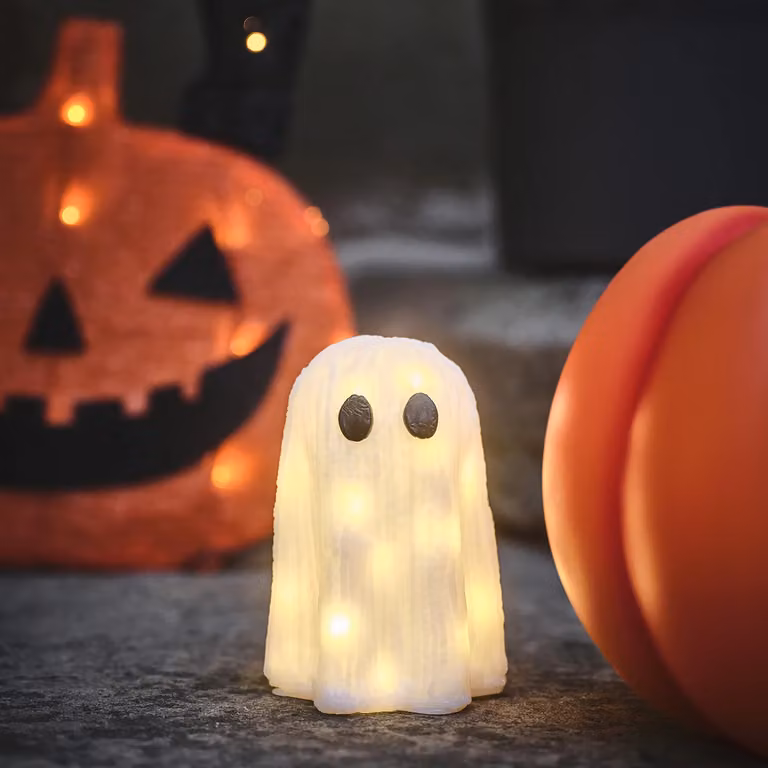 Lights4fun Mini Ghost Light Up Halloween Tabletop Decoration in White and Black