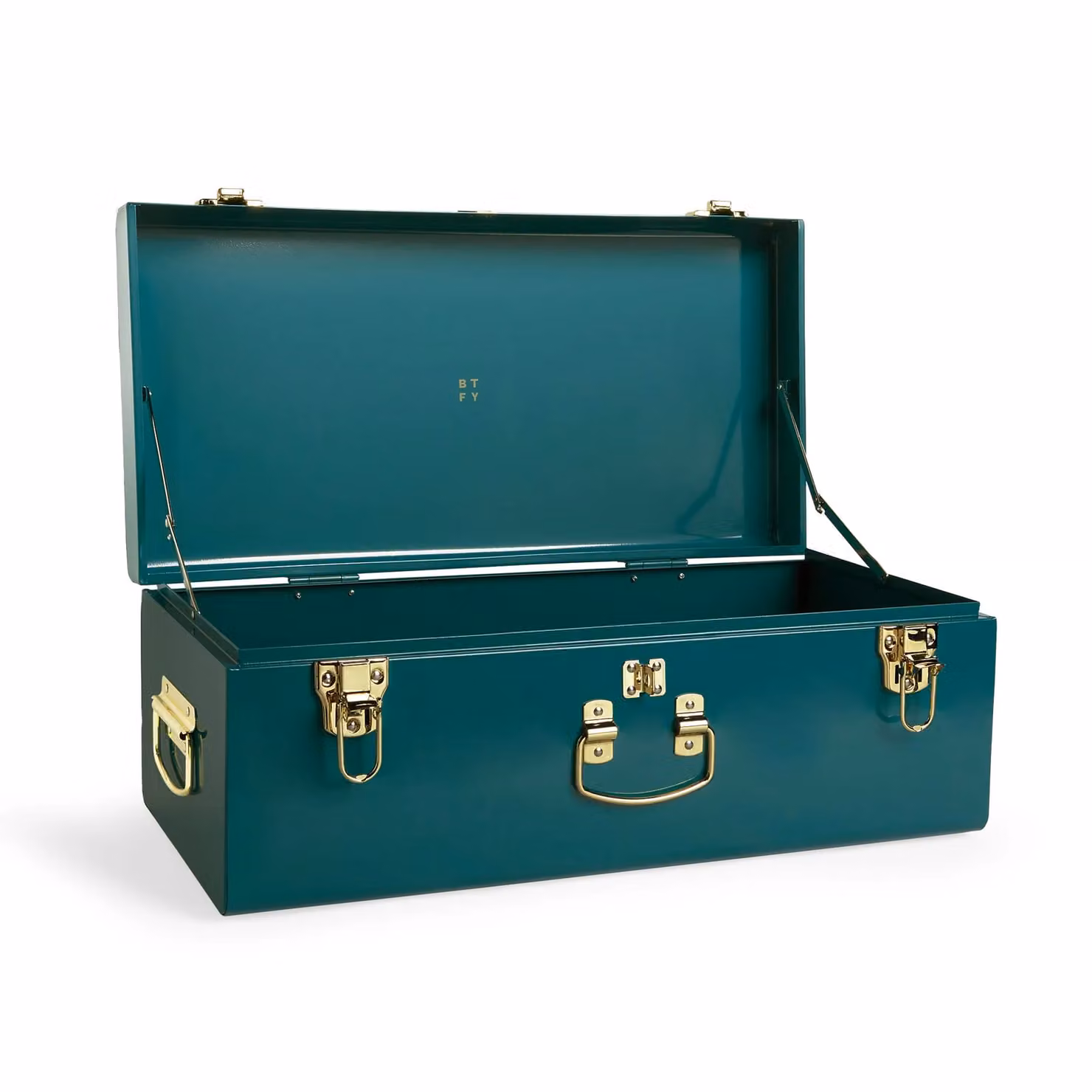 Beautify Petrol Metal Storage Trunk with Gold Hardware and Lock, W/D/H: 52 x 26 x 20 cm – 5