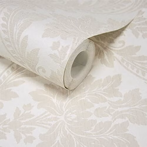 Grandeco Pattano Classical Luxury Damask Beige and Cream Floral Wallpaper