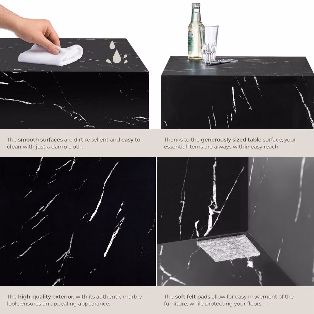 tectake Lasley Coffee Table in Black Marble Look, W/D/H: 45 x 45 x 50 cm – 3
