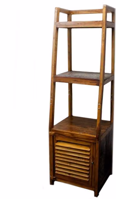 KDMK Brown Rustic Recycled Teak Wood Freestanding Open Back Display Stand