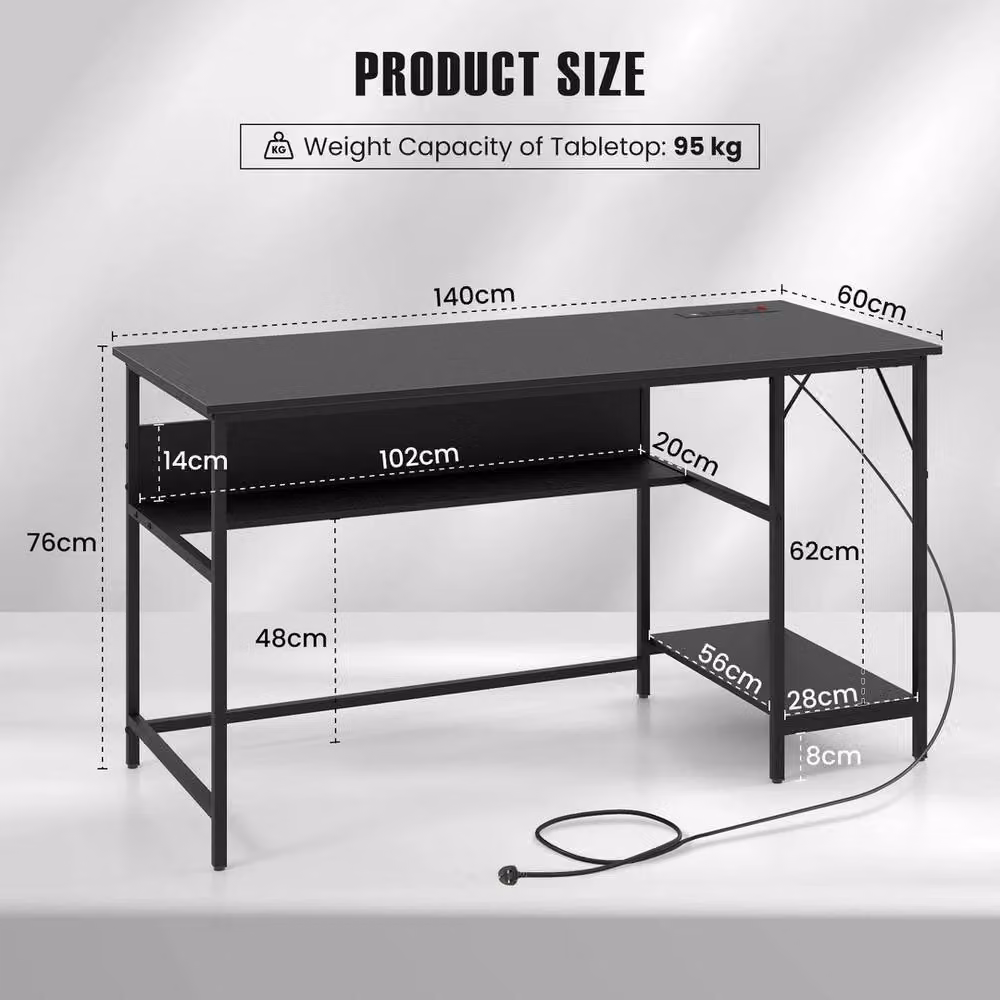 Havendro Modern Computer Workstation and Writing Study Desk with Storage Shelf in Black – 2