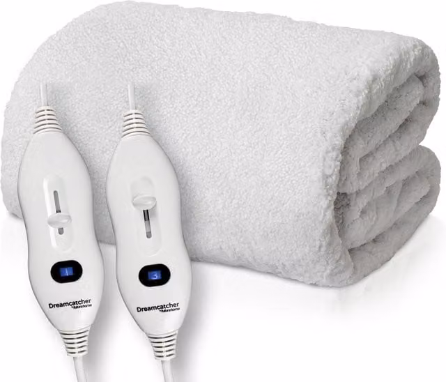 Dreamcatcher White Sherpa Fleece Fully Fitted Electric Blanket W/D/H: 203 x 182 x 180 cm