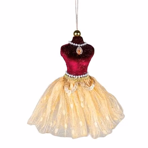 Shatchi Gold and Brown Ballerina Figure Hanging Christmas Decoration, Height: 15 cm – 1