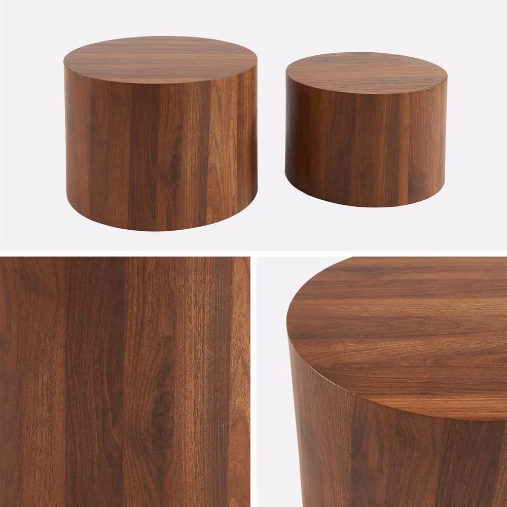 sweeek Set of 2 Round Nesting Coffee Tables in Dark Brown Wood Effect – 4
