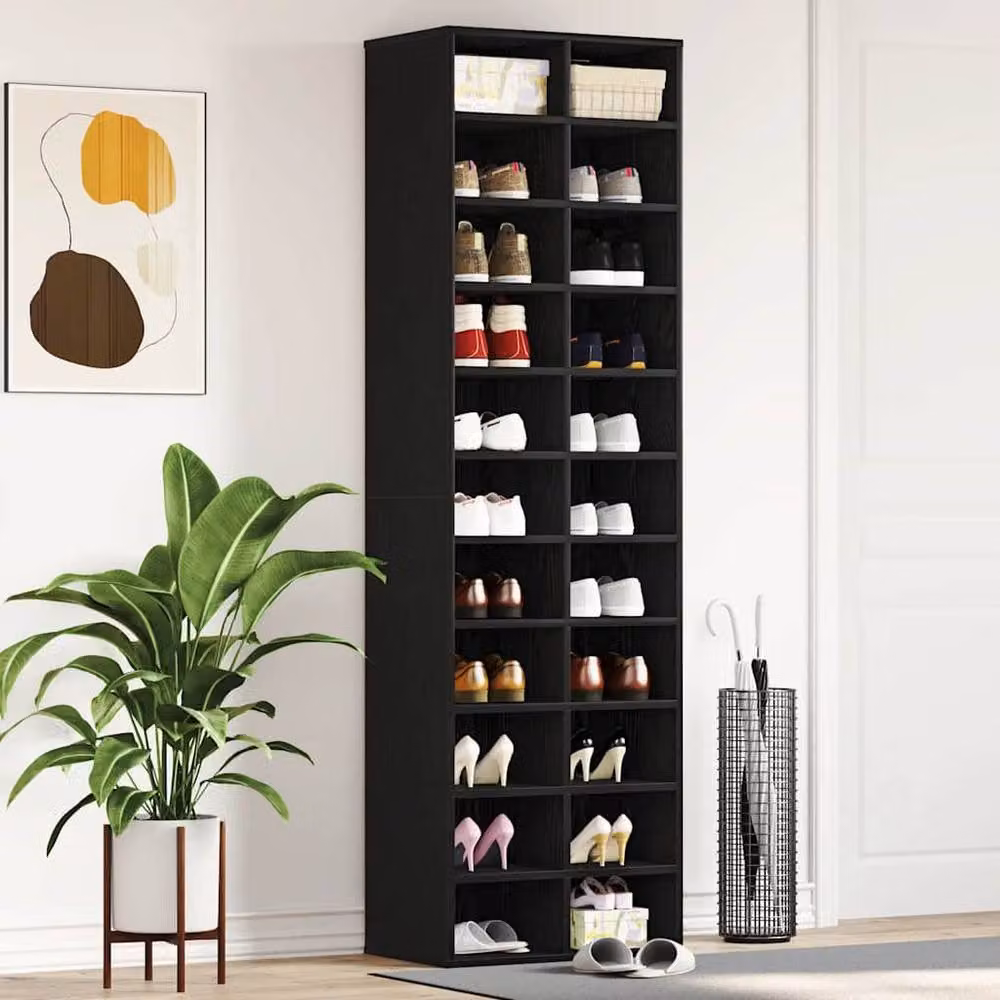 Berkfield Home Black Oak Shoe Cabinet, W: 54 cm, D: 34 cm, H: 183 cm – 2
