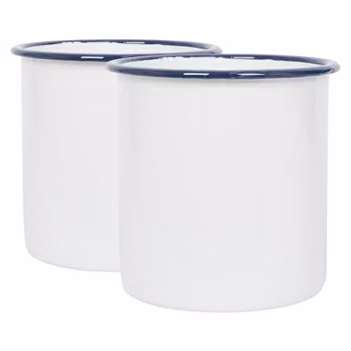 Argon Tableware White Enamel Utensil Holders with Blue Rim, Pack of 2, Height: 15.5 cm