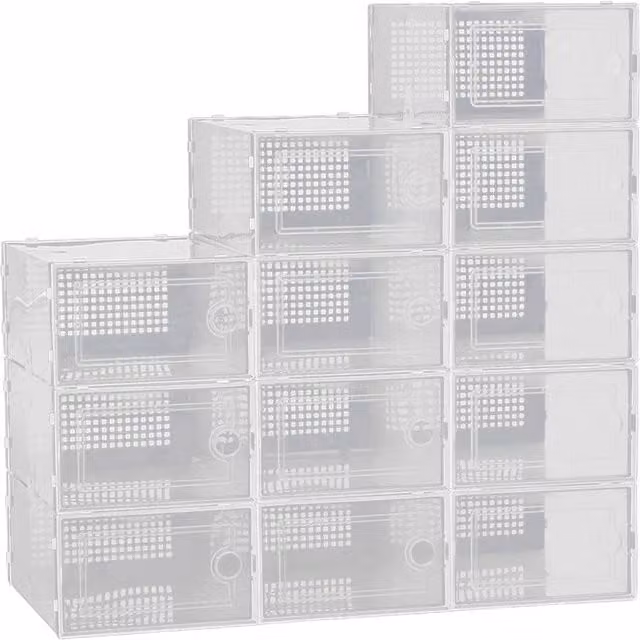 FORGEVIO Foldable Shoe Storage Boxes with Double Frame, White and Transparent Space Saving Rack