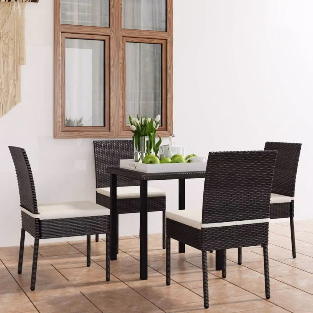 Berkfield Home 5 Piece Modern Poly Rattan Outdoor Dining Set with Cushions in Black – 2