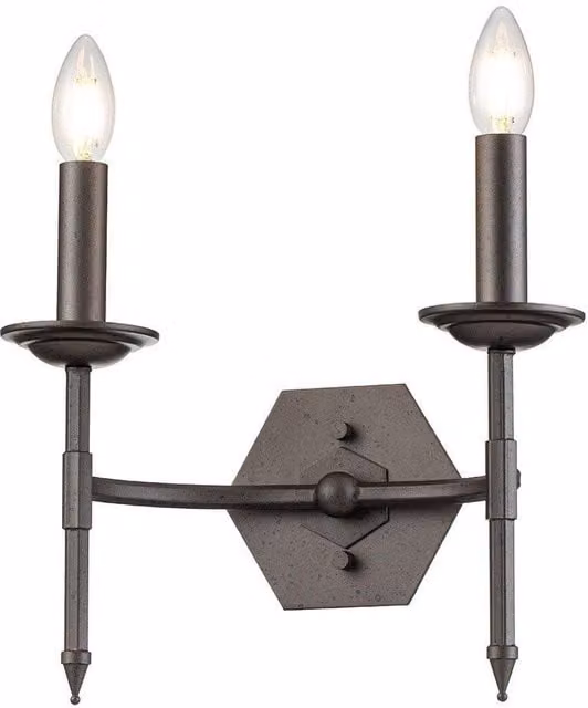 Netlighting Crown 2 Light Indoor Candle Wall Light in Grey Metal with E14 Base