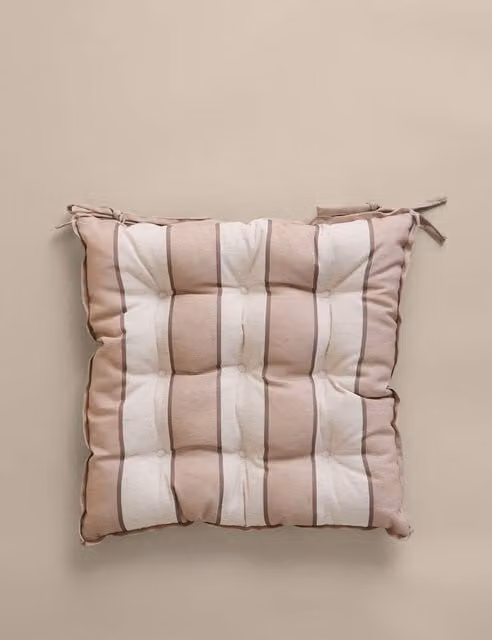 M&S 2 Pack Striped Outdoor Seat Pads in Natural Mix Beige and Multicolour Water Repellent Polyester Fabric