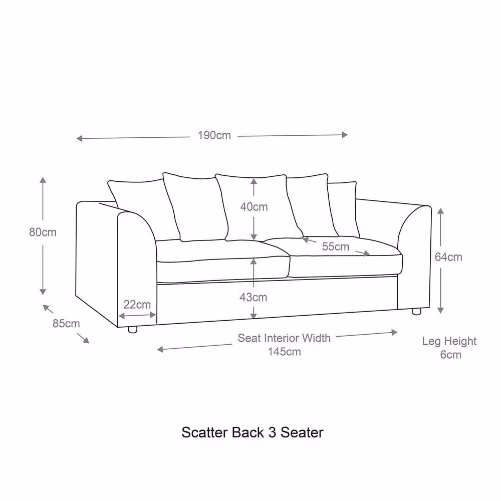 Furnishings For Less UK Monaco 3 Seater Chenille Fabric Sofa in Blue with Scatter Cushions and Removable Covers – 2