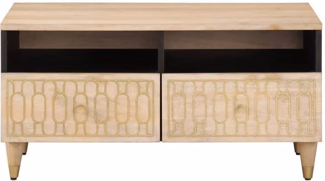 Berkfield Home Beautiful Coffee Table in Light Tan Mango Wood, W/D/H: 80 x 54 x 40 cm