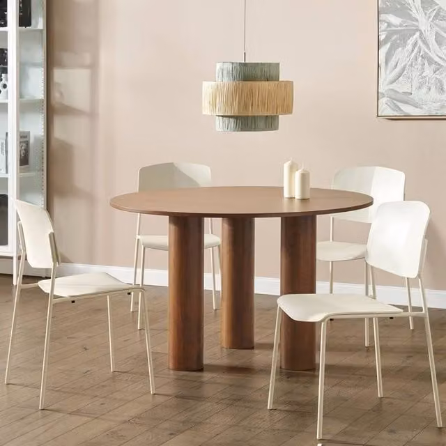 Wyld and Coco Set of 4 Beige Armless Dining Chairs with Synthetic Leather Seats and Metal Legs – 1