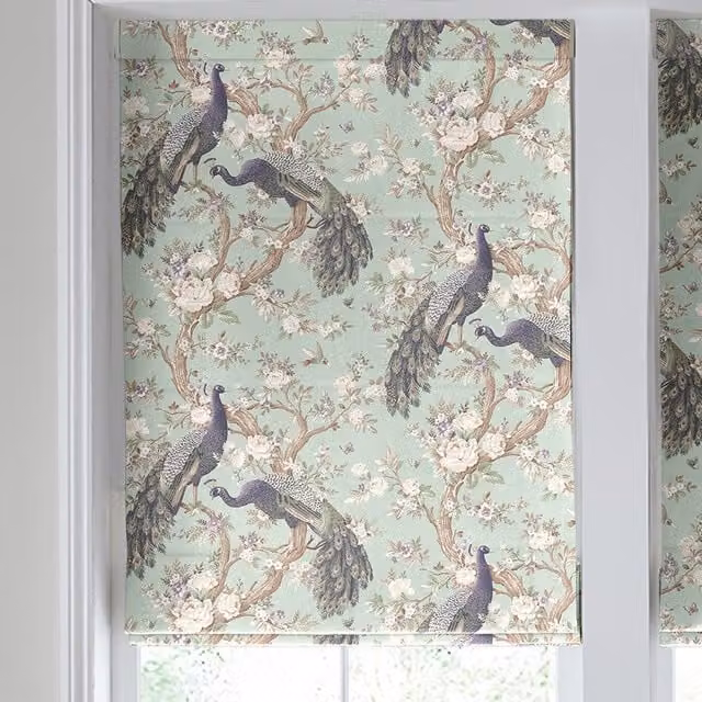 Laura Ashley Belvedere Made to Measure Blackout Roman Blind in Duckegg Blue Floral Textile