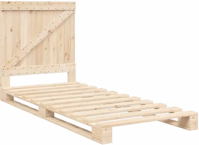 Berkfield Home Beautiful Bed Frame with Headboard in Natural Brown Solid Pine, W/D/H: 90 x 200 x 104 cm