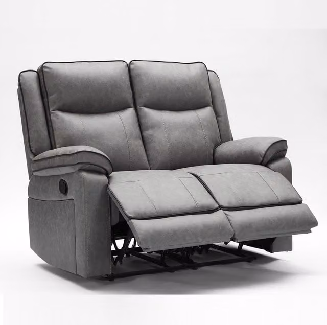 FURNITURE ONE Manual Recliner 2 Seater Loveseat Sofa in Grey with Adjustable Headrest and Footrest – 1