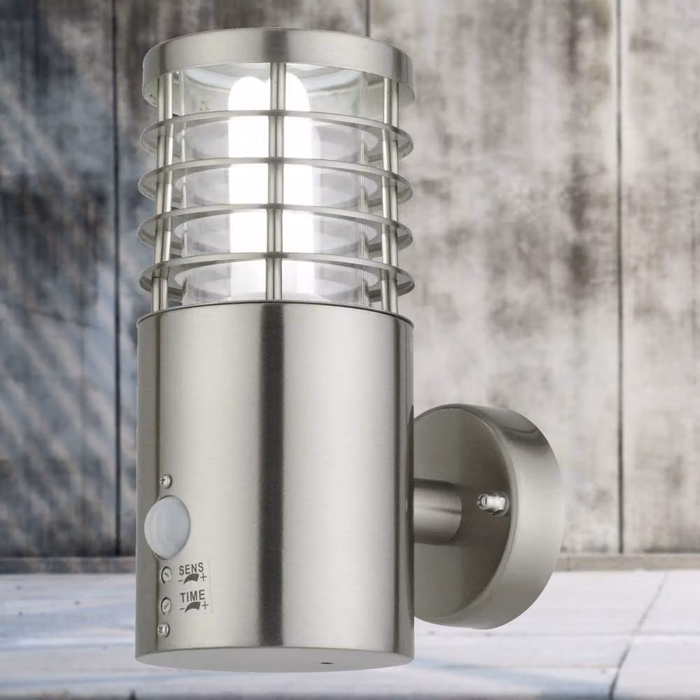 First Choice Lighting Bloom Silver Brushed Stainless Steel Outdoor Wall Motion Sensor LED Fixture – 5
