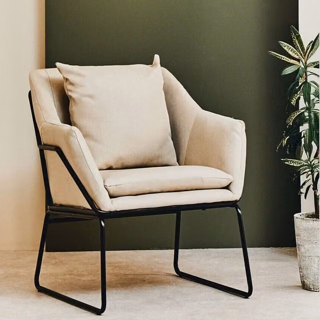 Orsina Stone Armchair in Beige with Black Metal Frame