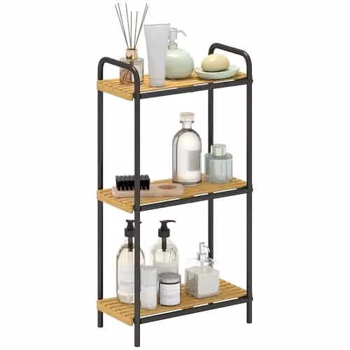 HOMCOM Bamboo Bathroom Storage Shelf, Black and Natural, W/D/H: 41.5 x 21.5 x 77.5 cm