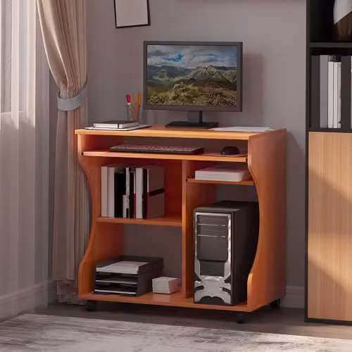HOMCOM Modern Computer Desk with Castors and Sliding Keyboard Tray, Brown, W: 80 cm, D: 48 cm, H: 76 cm – 2
