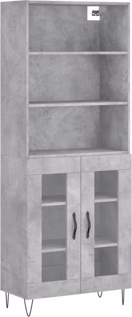 Berkfield Home Highboard in Concrete Grey with Glass Doors, W/D/H: 69.5 x 34 x 180 cm – 1