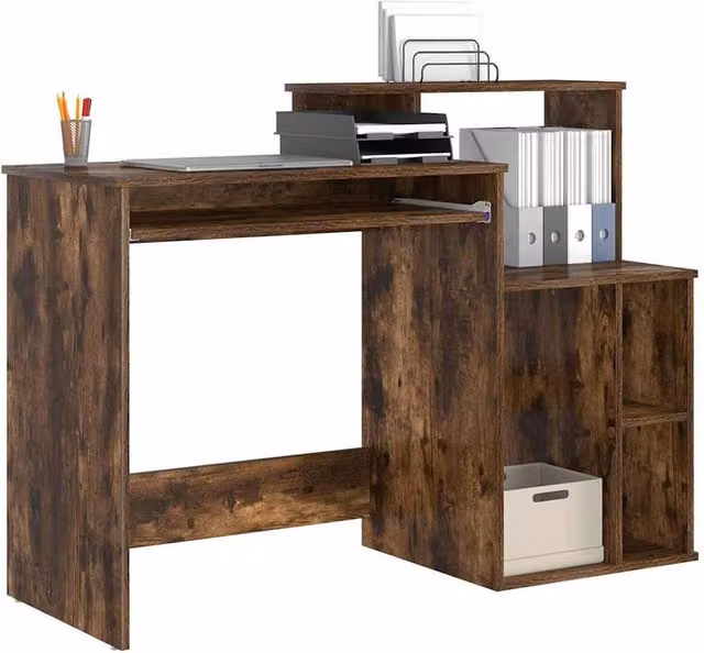 Berkfield Home Modern Writing Desk with Storage in Smoked Oak Brown, W/D/H: 120.5 x 44 x 88.5 cm – 1
