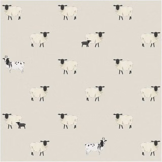 Sophie Allport Sheep Off-White Animal Print Wallpaper in White, Width: 52 cm – 1