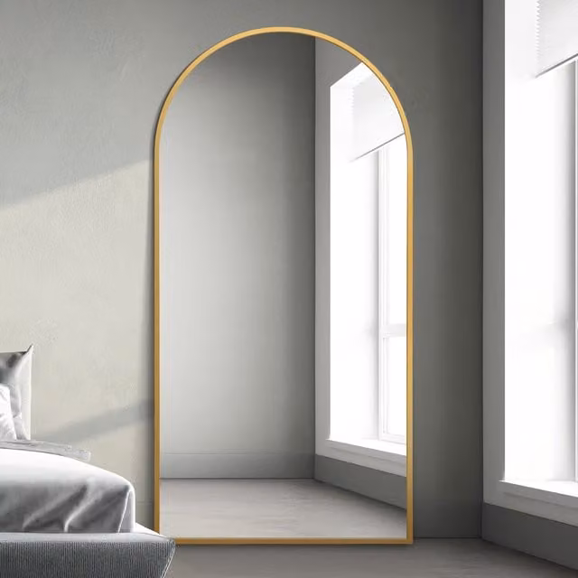 MirrorOutlet Arcus Modern Metal Framed Arched Leaner Wall Mirror in Gold, Height: 200 cm