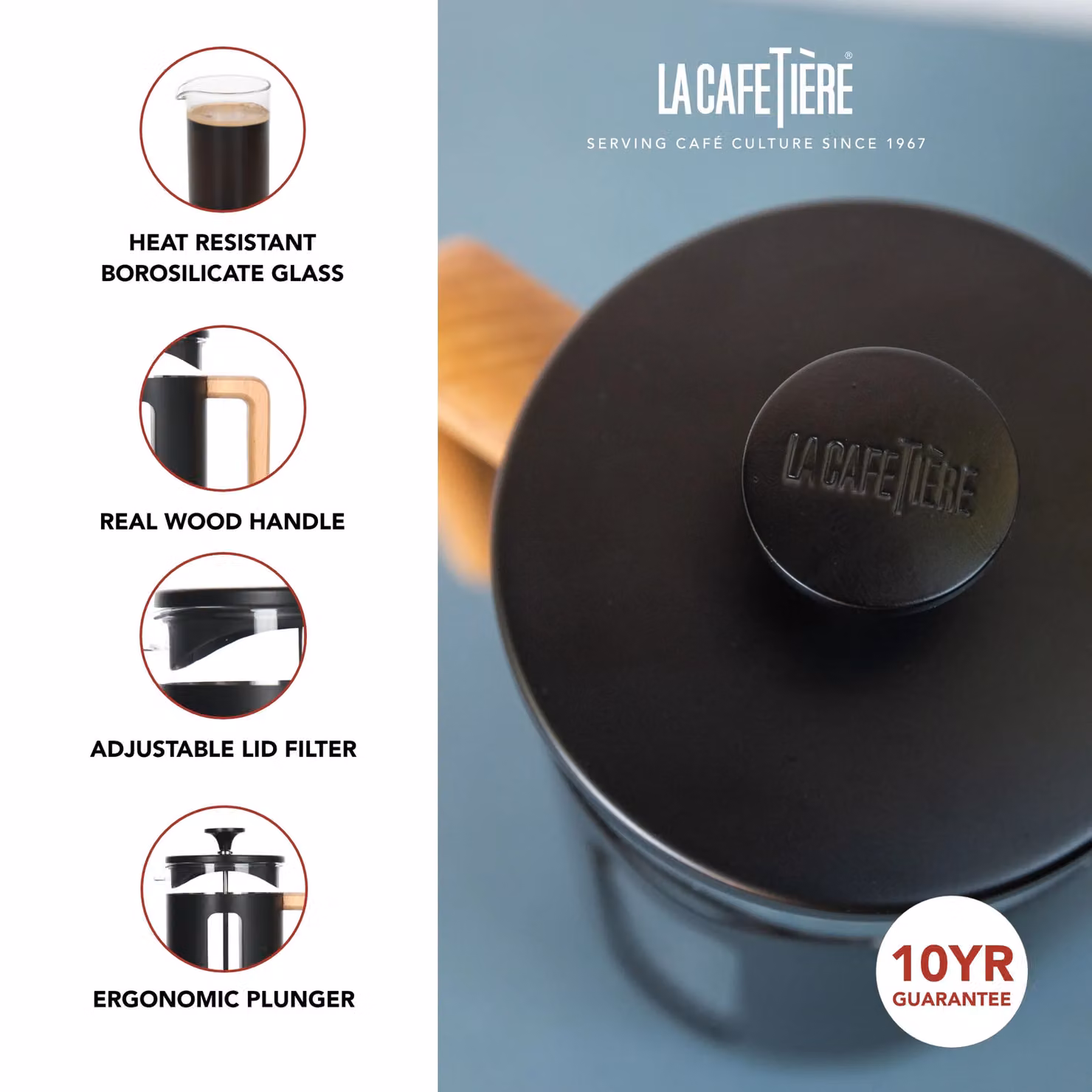 La Cafetiere Pisa Stainless Steel Eight Cup Cafetiere, Black – 7